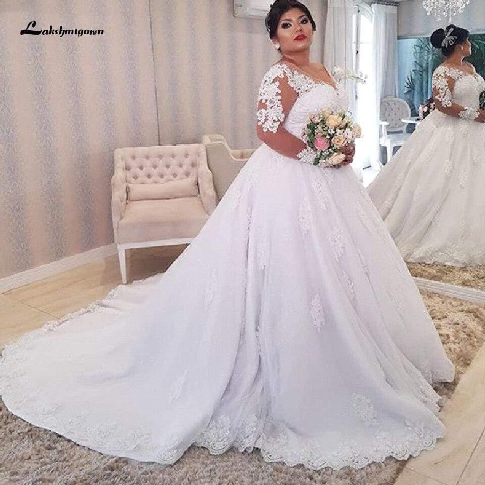 NumberSea - NumberSea NumberSea Dubai Plus Size Wedding Dresses Vintage Lace Appliques Long Sleeves