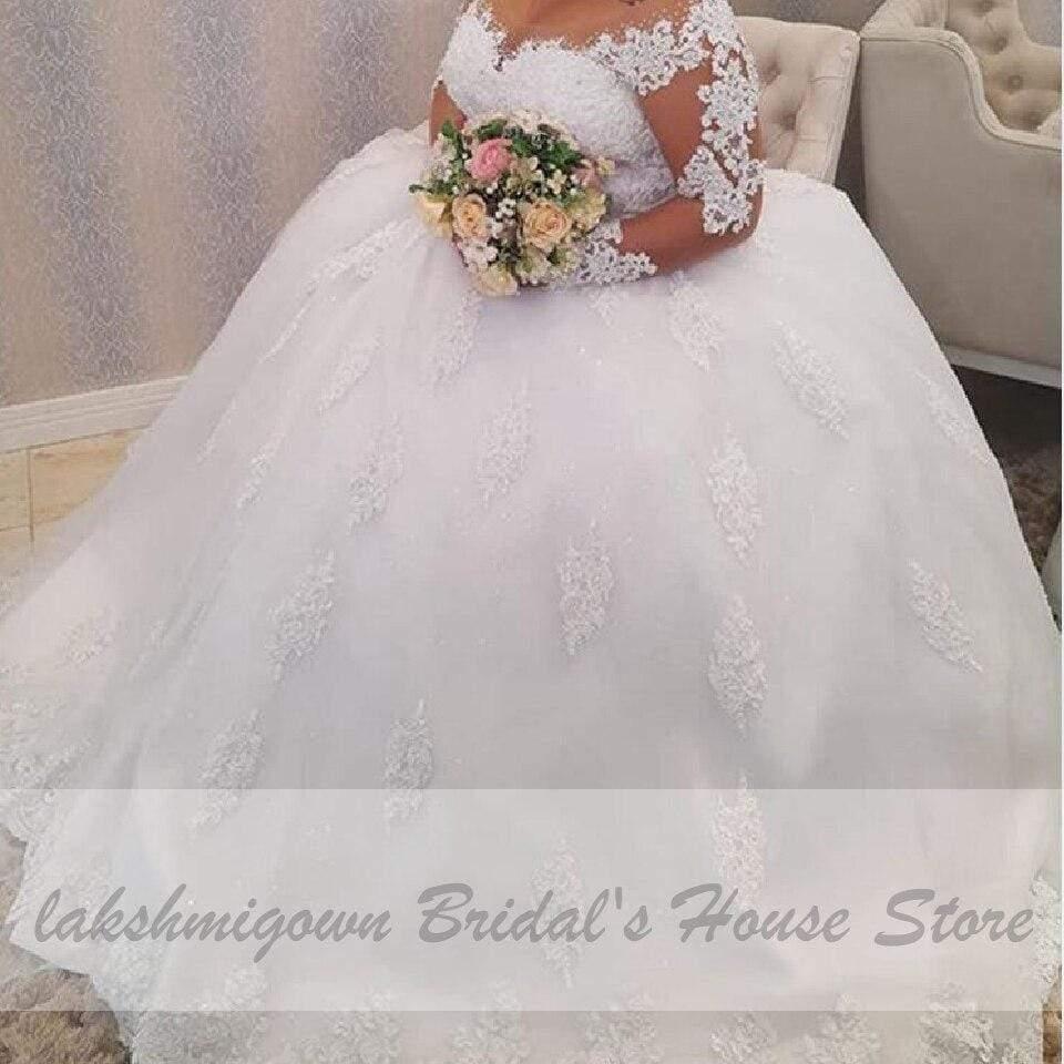 NumberSea - NumberSea NumberSea Dubai Plus Size Wedding Dresses Vintage Lace Appliques Long Sleeves