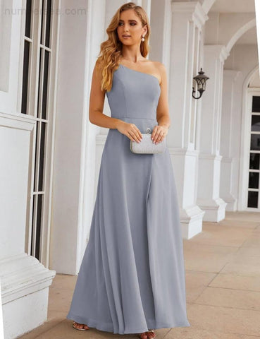 NumberSea - Numbersea One Shoulder Chiffon Bridesmaid Dresses Long Formal Homecoming Prom Gowns for Women Party Wedding Evening SEA28052