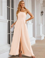 NumberSea - Numbersea One Shoulder Chiffon Bridesmaid Dresses Long Formal Homecoming Prom Gowns for Women Party Wedding Evening SEA28052