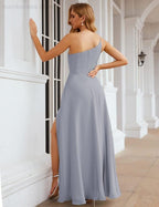 NumberSea - Numbersea One Shoulder Chiffon Bridesmaid Dresses Long Formal Homecoming Prom Gowns for Women Party Wedding Evening SEA28052