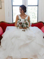 NumberSea - NumberSea Organza V - neck Ball Gown Wedding Dress With Ruffles Beading Bridal Gown,MW459