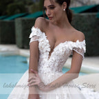 NumberSea - NumberSea Princess Bridal Gown Vintage Lace Wedding Dresses Off the Shoulder