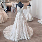 NumberSea - NumberSea Princess Lace Wedding Dress Robe de mariee Sexy Bridal Plunging V Neck Tulle Boho Wedding Gown Backless