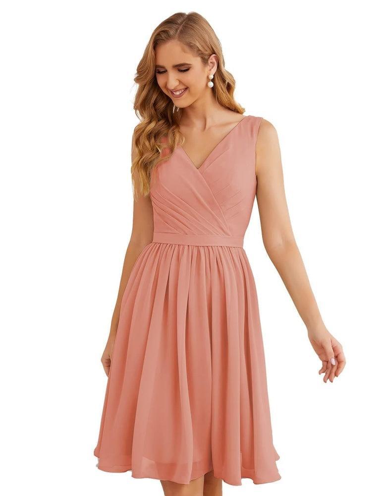 Numbersea V-Neck Bridesmaid Dresses Chiffon Short Knee Length Formal Prom Gowns for Women Party Homecoming SEA28062