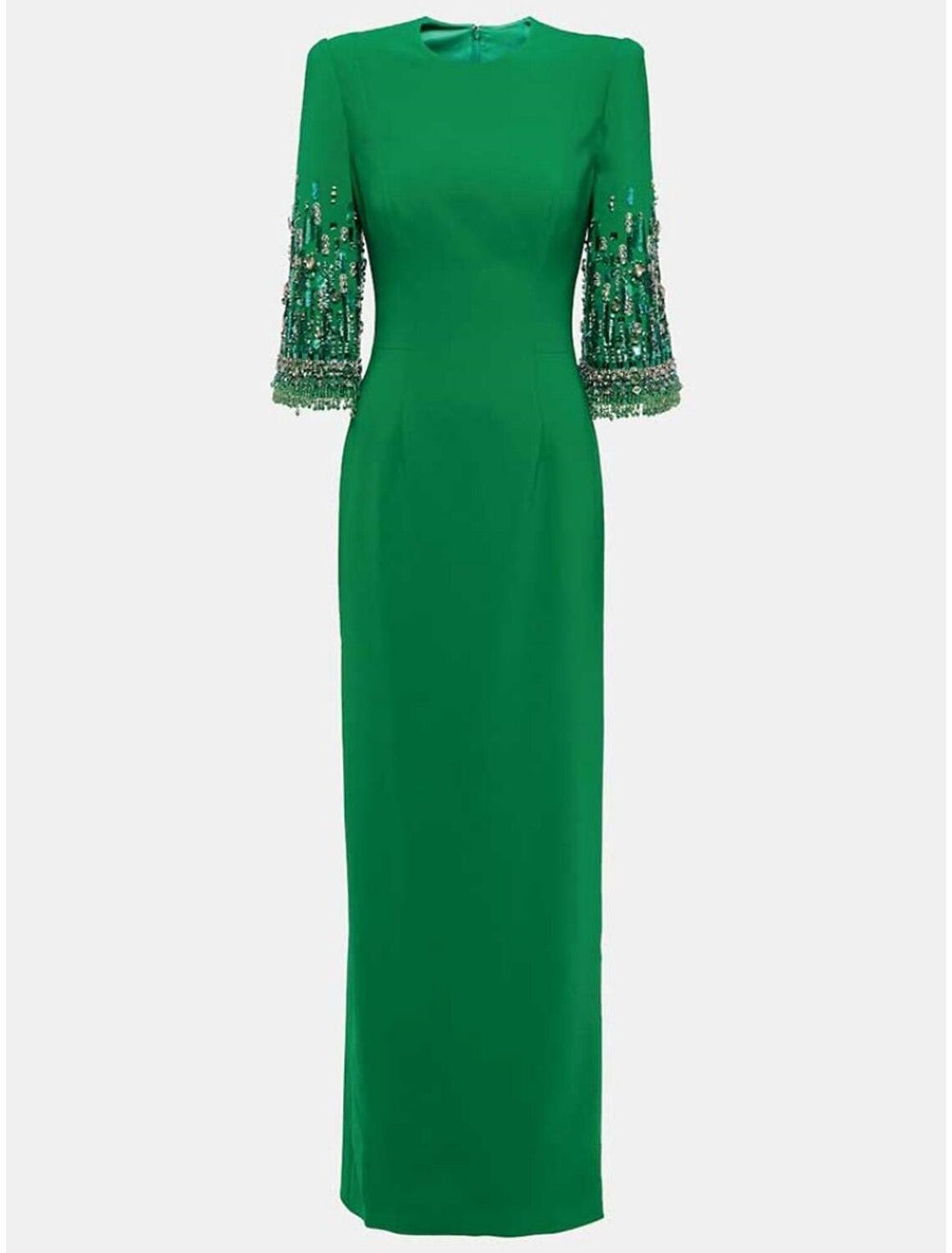 Etui-/Säulen-Abendkleid, elegantes Kleid, formelles Kleid, bodenlang, 3/4-Ärmel, Rundhalsausschnitt, Stretch-Stoff mit Glitzerschlitz