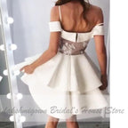 Vestido de novia corto y sexy con hombros descubiertos de NumberSea, vestido de novia sencillo de satén
