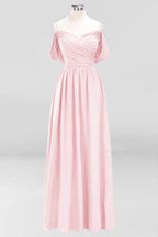 Off-the-Shoulder A-line Chiffon Bridesmaid Dress Floor-Length Wedding Guest Dress