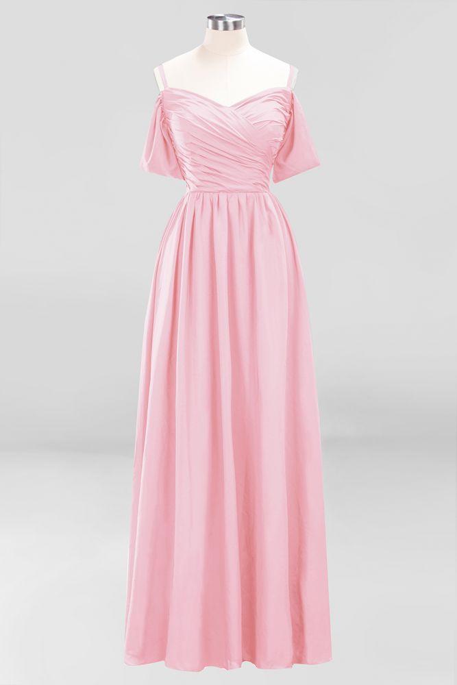 Off-the-Shoulder A-line Chiffon Bridesmaid Dress Floor-Length Wedding Guest Dress