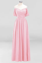 Off-the-Shoulder A-line Chiffon Bridesmaid Dress Floor-Length Wedding Guest Dress