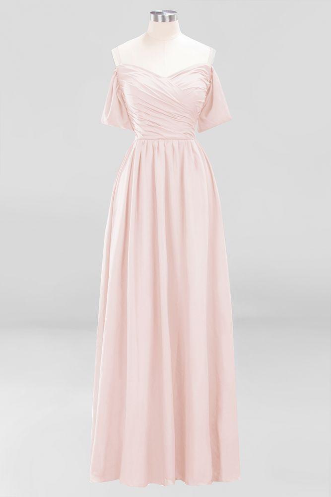 Off-the-Shoulder A-line Chiffon Bridesmaid Dress Floor-Length Wedding Guest Dress