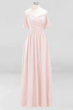 Off-the-Shoulder A-line Chiffon Bridesmaid Dress Floor-Length Wedding Guest Dress
