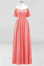 Off-the-Shoulder A-line Chiffon Bridesmaid Dress Floor-Length Wedding Guest Dress