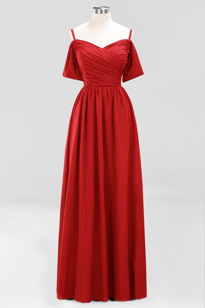Off-the-Shoulder A-line Chiffon Bridesmaid Dress Floor-Length Wedding Guest Dress