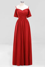 Off-the-Shoulder A-line Chiffon Bridesmaid Dress Floor-Length Wedding Guest Dress