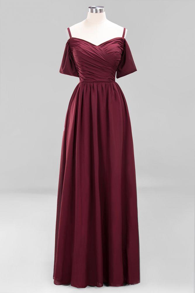 Off-the-Shoulder A-line Chiffon Bridesmaid Dress Floor-Length Wedding Guest Dress
