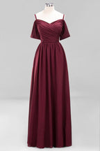 Off-the-Shoulder A-line Chiffon Bridesmaid Dress Floor-Length Wedding Guest Dress