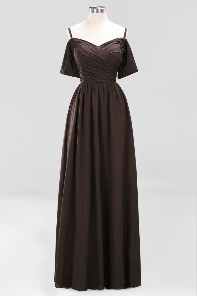 Off-the-Shoulder A-line Chiffon Bridesmaid Dress Floor-Length Wedding Guest Dress