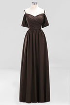 Off-the-Shoulder A-line Chiffon Bridesmaid Dress Floor-Length Wedding Guest Dress