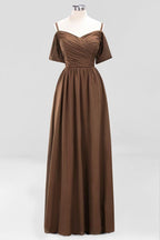 Off-the-Shoulder A-line Chiffon Bridesmaid Dress Floor-Length Wedding Guest Dress