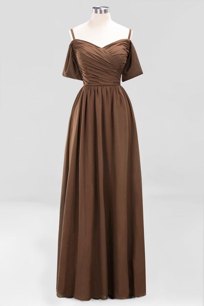 Off-the-Shoulder A-line Chiffon Bridesmaid Dress Floor-Length Wedding Guest Dress