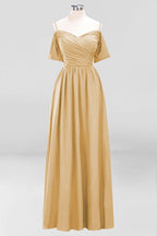 Off-the-Shoulder A-line Chiffon Bridesmaid Dress Floor-Length Wedding Guest Dress