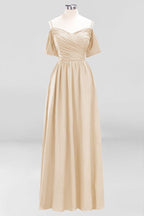 Off-the-Shoulder A-line Chiffon Bridesmaid Dress Floor-Length Wedding Guest Dress