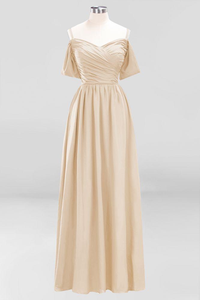 Off-the-Shoulder A-line Chiffon Bridesmaid Dress Floor-Length Wedding Guest Dress