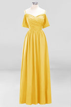 Off-the-Shoulder A-line Chiffon Bridesmaid Dress Floor-Length Wedding Guest Dress