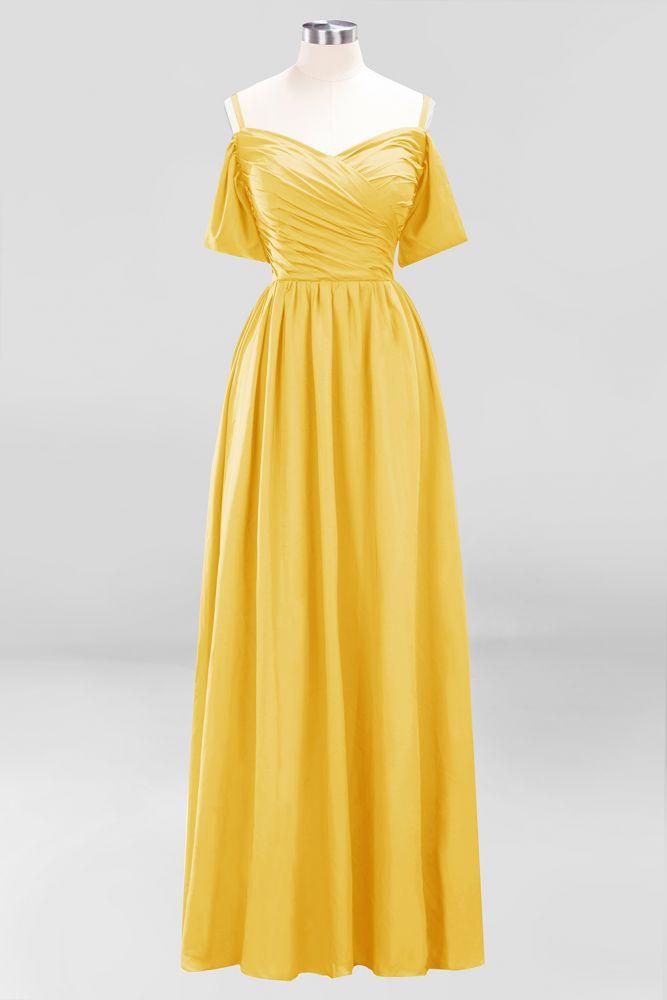 Off-the-Shoulder A-line Chiffon Bridesmaid Dress Floor-Length Wedding Guest Dress