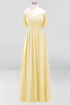 Off-the-Shoulder A-line Chiffon Bridesmaid Dress Floor-Length Wedding Guest Dress