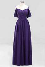 Off-the-Shoulder A-line Chiffon Bridesmaid Dress Floor-Length Wedding Guest Dress