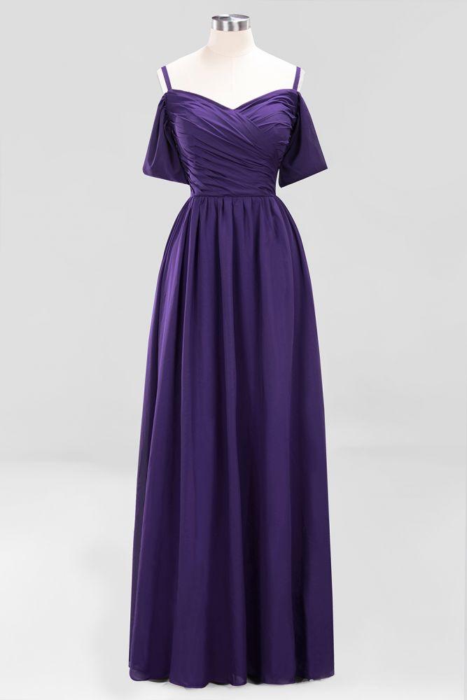 Off-the-Shoulder A-line Chiffon Bridesmaid Dress Floor-Length Wedding Guest Dress