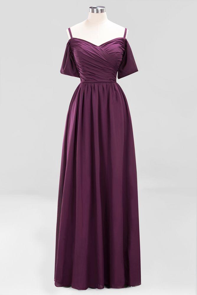Off-the-Shoulder A-line Chiffon Bridesmaid Dress Floor-Length Wedding Guest Dress