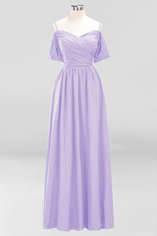 Off-the-Shoulder A-line Chiffon Bridesmaid Dress Floor-Length Wedding Guest Dress
