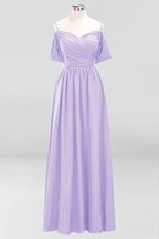 Off-the-Shoulder A-line Chiffon Bridesmaid Dress Floor-Length Wedding Guest Dress