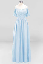 Off-the-Shoulder A-line Chiffon Bridesmaid Dress Floor-Length Wedding Guest Dress
