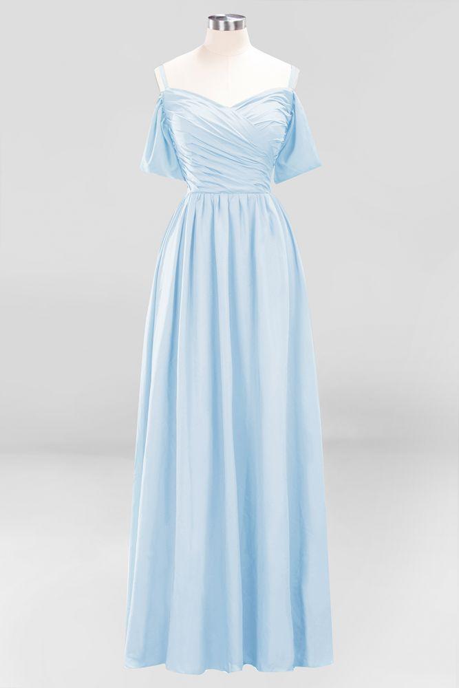 Off-the-Shoulder A-line Chiffon Bridesmaid Dress Floor-Length Wedding Guest Dress