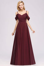 Off-the-Shoulder A-line Chiffon Bridesmaid Dress Floor-Length Wedding Guest Dress