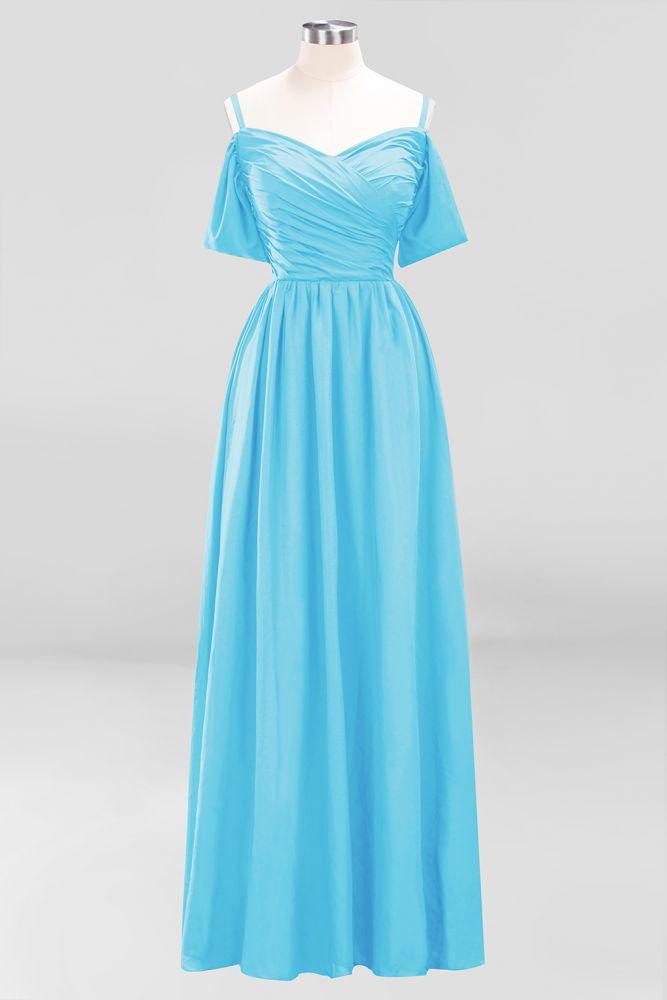 Off-the-Shoulder A-line Chiffon Bridesmaid Dress Floor-Length Wedding Guest Dress