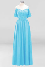 Off-the-Shoulder A-line Chiffon Bridesmaid Dress Floor-Length Wedding Guest Dress