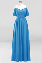 Off-the-Shoulder A-line Chiffon Bridesmaid Dress Floor-Length Wedding Guest Dress