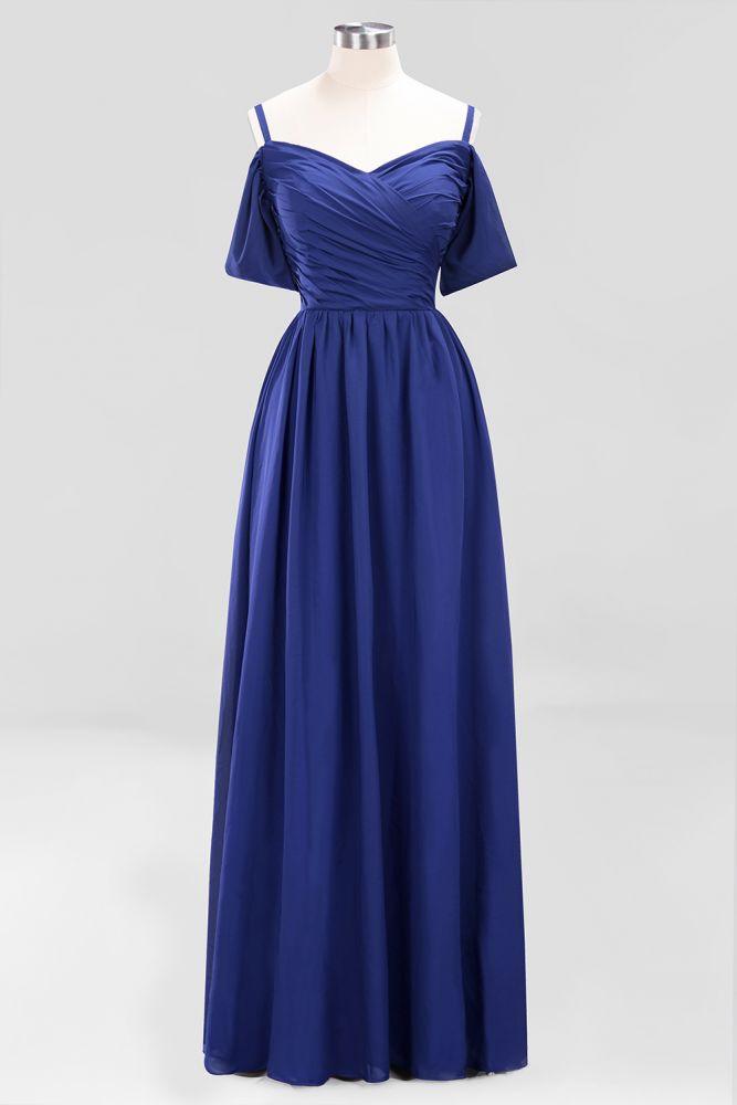 Off-the-Shoulder A-line Chiffon Bridesmaid Dress Floor-Length Wedding Guest Dress