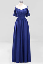 Off-the-Shoulder A-line Chiffon Bridesmaid Dress Floor-Length Wedding Guest Dress