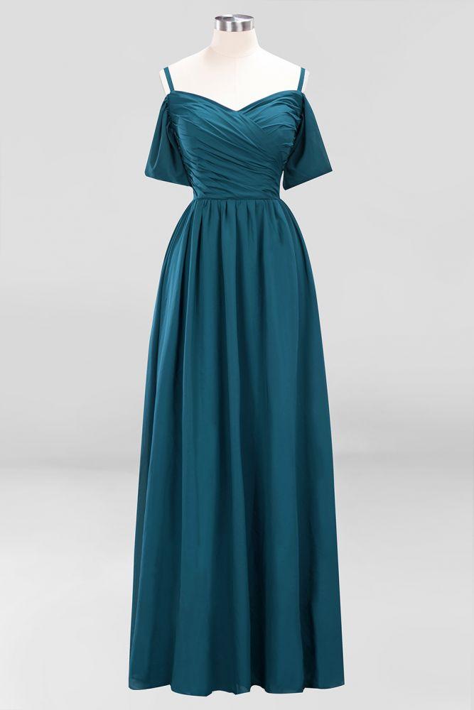 Off-the-Shoulder A-line Chiffon Bridesmaid Dress Floor-Length Wedding Guest Dress