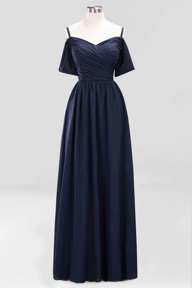 Off-the-Shoulder A-line Chiffon Bridesmaid Dress Floor-Length Wedding Guest Dress