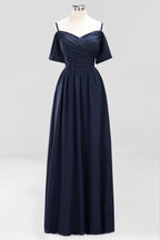 Off-the-Shoulder A-line Chiffon Bridesmaid Dress Floor-Length Wedding Guest Dress