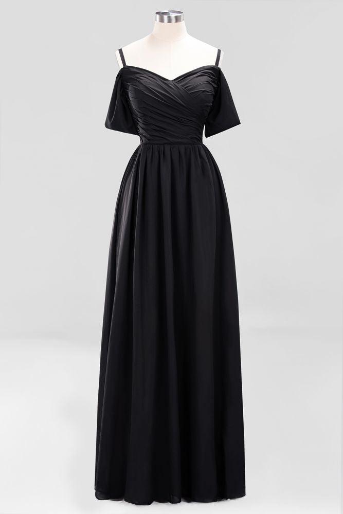 Off-the-Shoulder A-line Chiffon Bridesmaid Dress Floor-Length Wedding Guest Dress