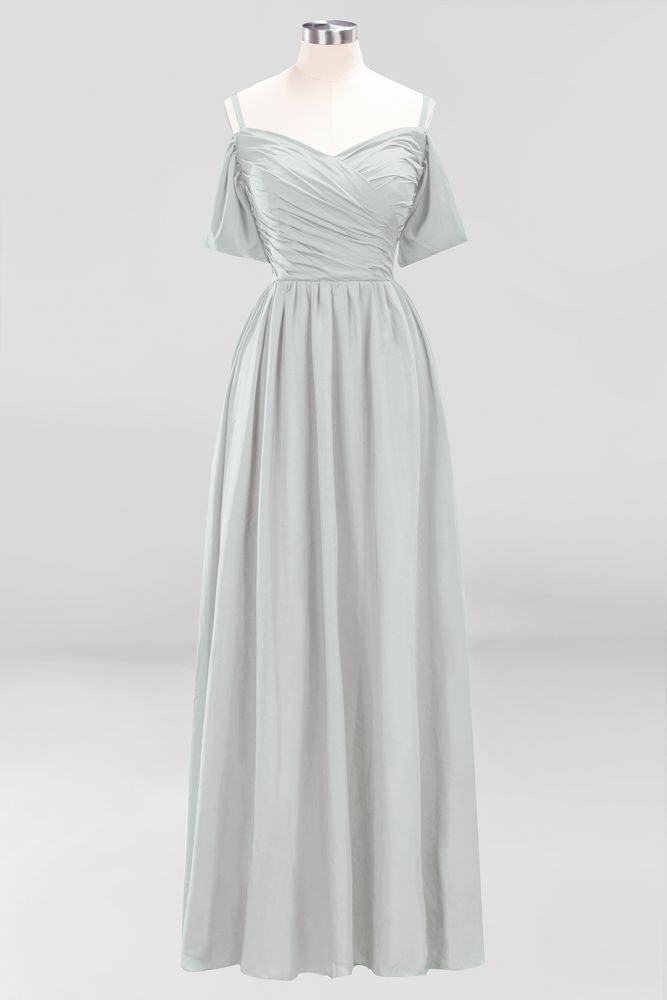 Off-the-Shoulder A-line Chiffon Bridesmaid Dress Floor-Length Wedding Guest Dress