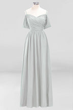 Off-the-Shoulder A-line Chiffon Bridesmaid Dress Floor-Length Wedding Guest Dress
